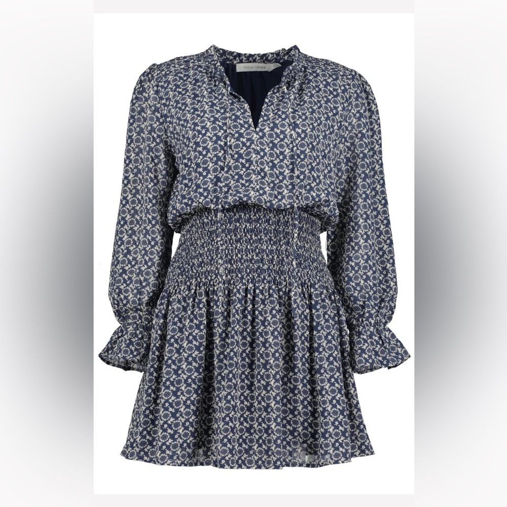 bishop + young - Marmont Boho Smocked Dress Long Sleeved Navy Blue Size XS